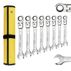 8-Piece Yellow Canvas Bag Wrench Set Movable Head Wrench Ratchet 72 Tooth Set Hardware Tools Hand Tools Repair Tools