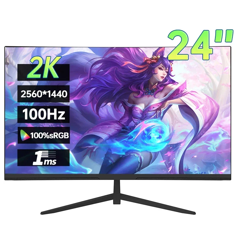 

24 Inch 2K 100Hz Desktop Monitor 2560*1440 HDR 100%SRGB 1MS Freesync Game Computer Display IPS VA Curved Straight Screen HDMI/DP