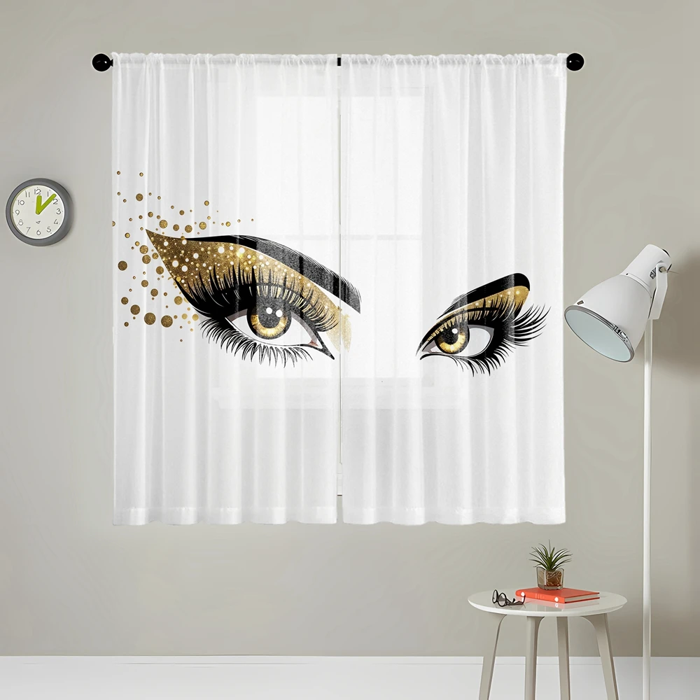 2 Pieces HD Digital Long Eyelash Printed Window Valance Home Decorating Style Decorating Living Room Bedroom Rodding Curtain Eff