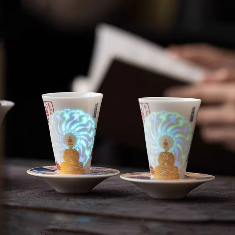 Dunhuang Flying Apsaras Tea Cup Glowing in Dark Ceramic Master Teacup Personal Home Office Use Buddhist Tea Coffee Mug Cultural