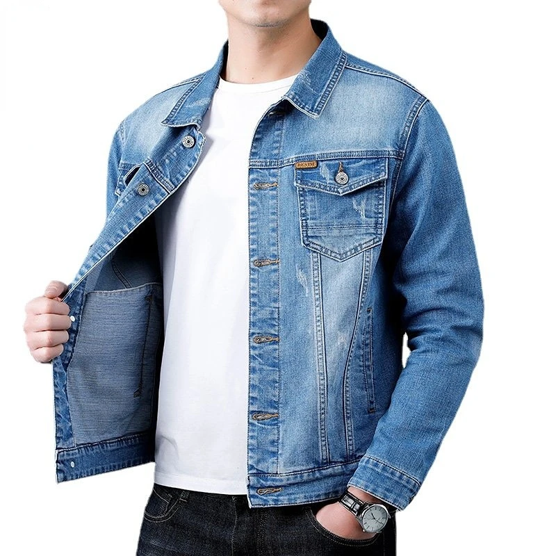 Jacket Men\'s Casual Cotton Black Denim Jaqueta Jeans Masculina  Slim Washed Retro Classic Blue Jeans Coat Male Men Clothing