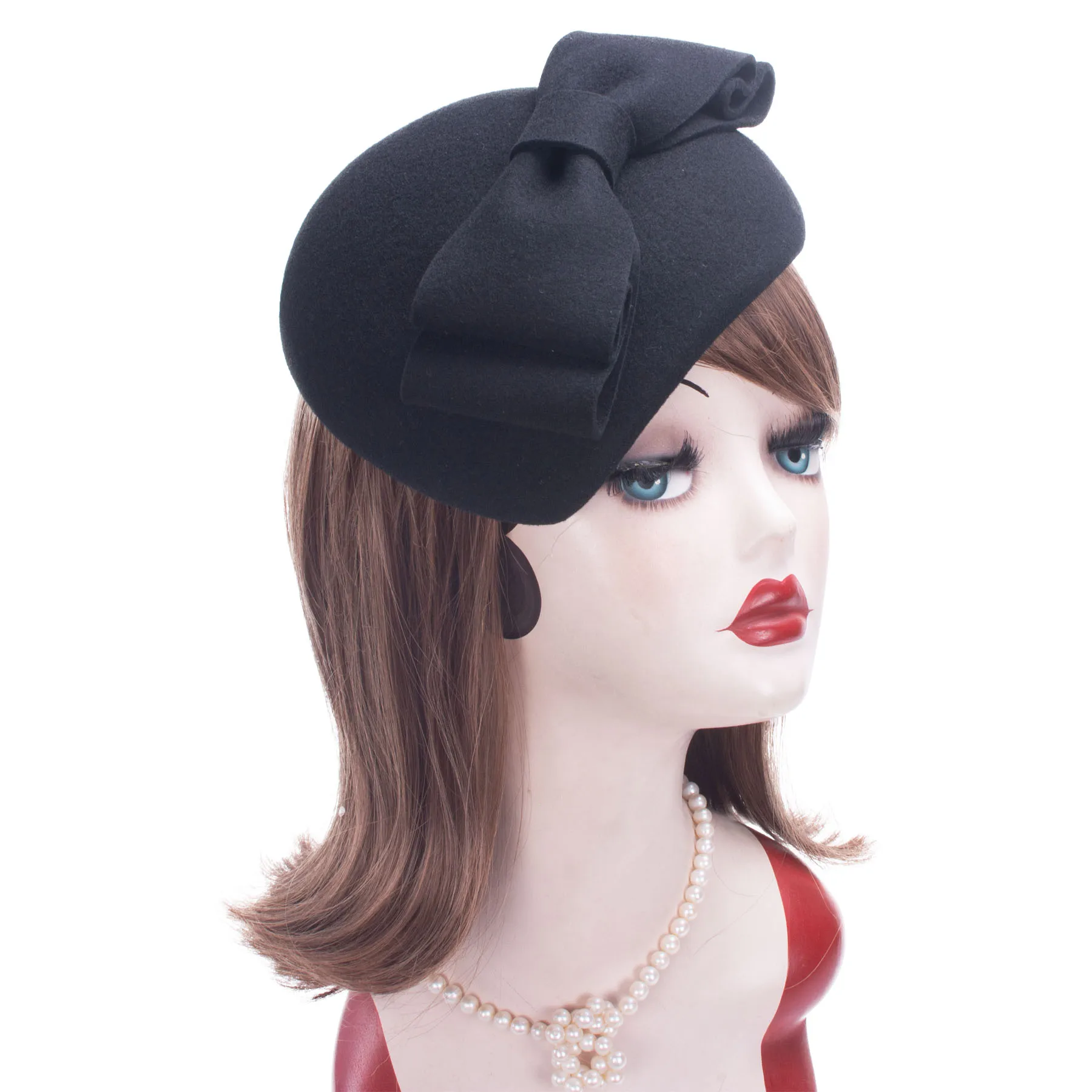 Lawliet Teardrop Womens 1940s Vintage Look Wool Felt Fascinator Pillbox Hat Bow Detail Tam Beret Casque Cocktail Hat A625