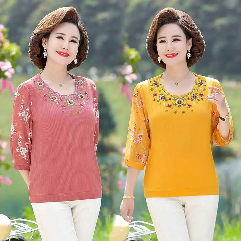 Women Spring Summer Blouses Shirts Lady Fashion Casual Half Sleeve Embroidery Blusas Tops