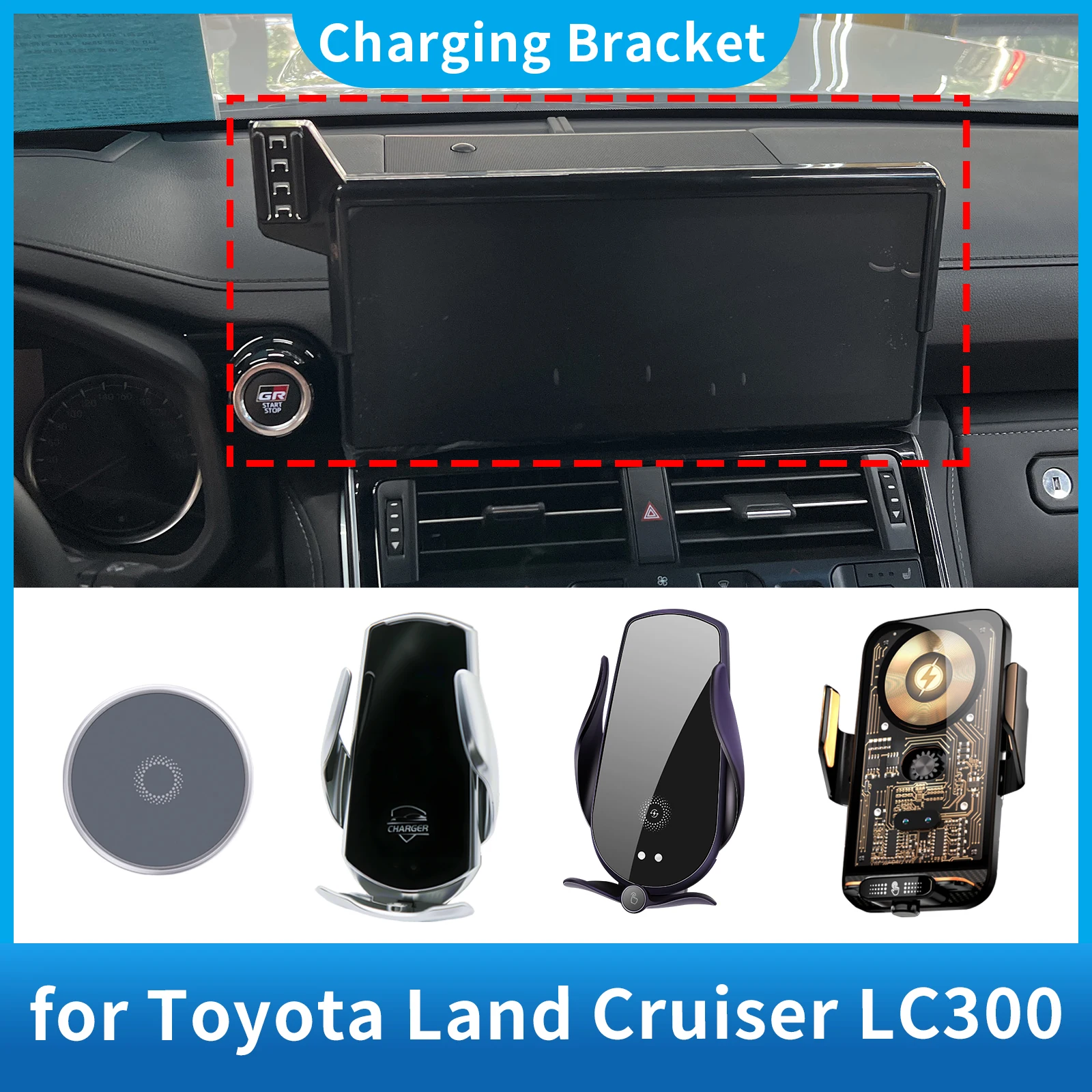 

Car Phone Holder for Toyota Land Cruiser LC300 2022 2023 2024 (Screen Without USB) Screen Navigation GPS Bracket Base Charging