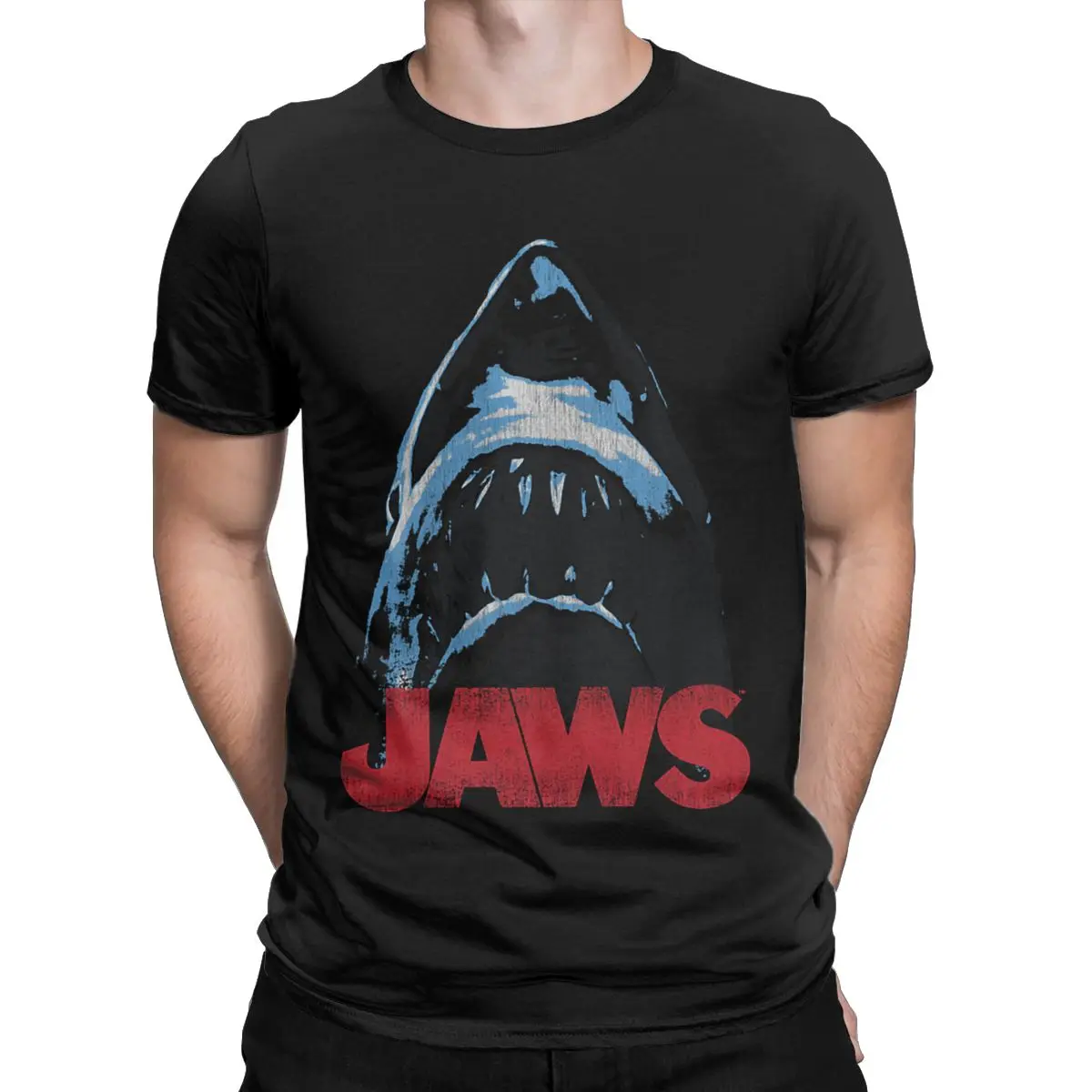 Men T-Shirts Jaws From Below Novelty Pure Cotton Tee Shirt Short Sleeve T Shirt Round Neck Tops Big Size