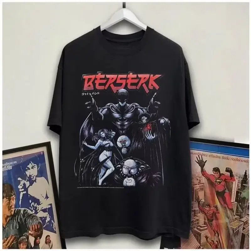 

Sword Wind Legend T-shirt Imprinted Warrior Berserk Griffith Washed Vintage Round Neck Short Sleeve Cotton TShirt Summer Coyyon