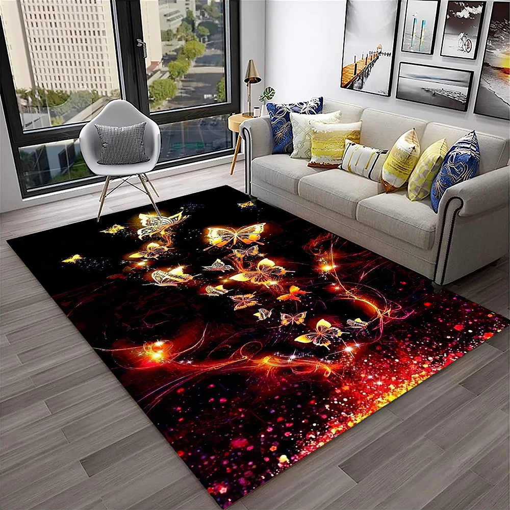 3D Luxury Dream Butterfly Flower Carpet Rug for Home Living Room Bedroom Sofa Doormat Decor,Kid Play Area Rug Non-slip Floor Mat