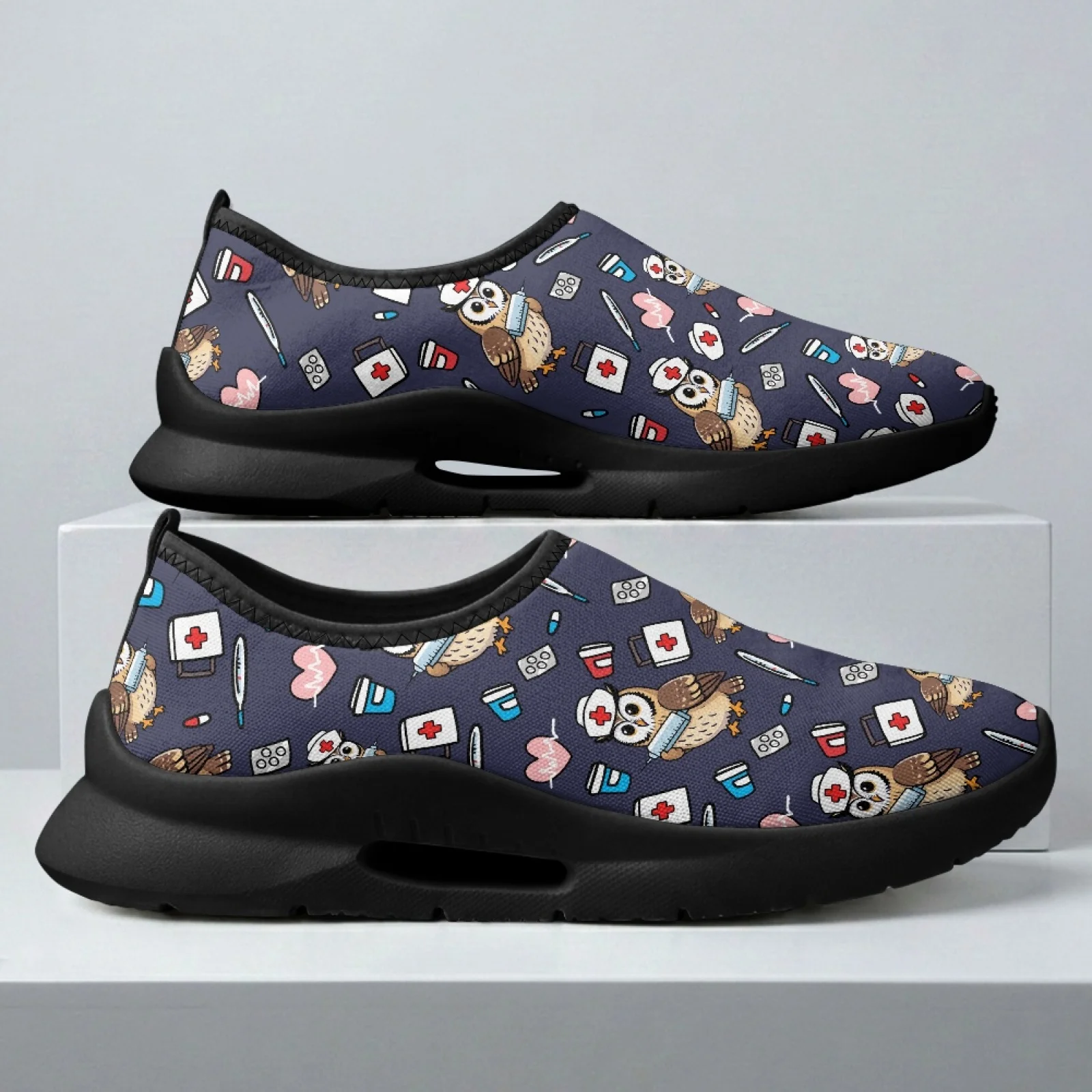 PENSTROLL Nurse Owl Medical Low Top Mens Casual Shoes for Male Daily Wear Sports, Comfortable Casual Walking Flats