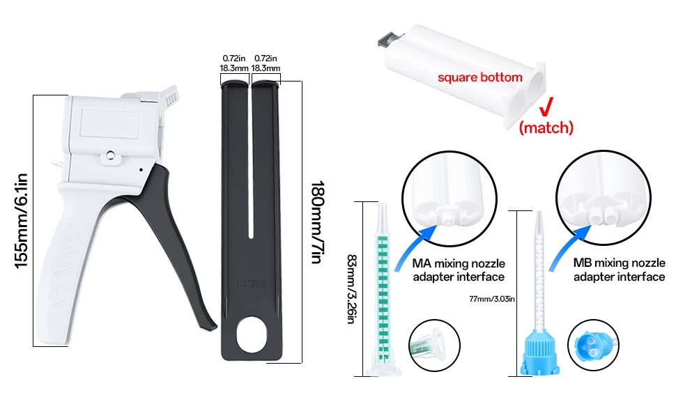 50ml AB Zweikomponenten-Klebstoffpistole, Epoxidharz-Misch- und Dosierpistole, 1:1/2:1 Mischungsverhältnis, Dichtstoff-Dosierpistole für Doppelkartuschen – Detail 2