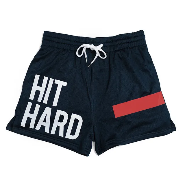 Short de sport d\'été à séchage rapide pour homme, culotte en maille, pour fitness, course à pied, entraînement, pantalon de plage, imprimé HIT HARD,