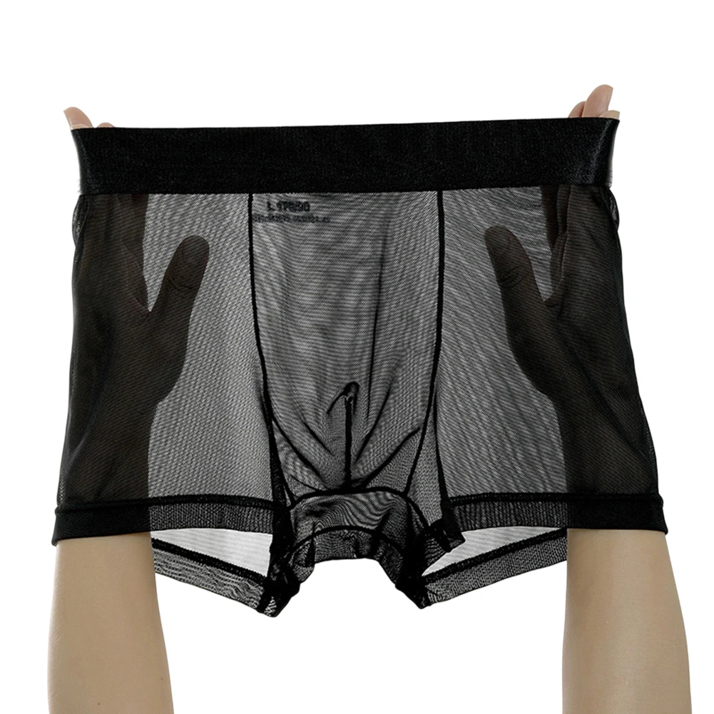 1PC Men Mesh Transparent Boxer Short Sexy Sheer Underwear Low Waist U-shaped Pouch Underpants XL-4XL Large Size Breathable