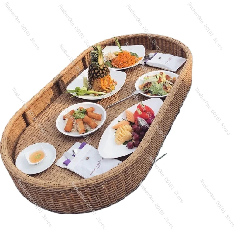 

Bali Swimming Pool Floating Basket Picnic Basket Rattan Woven Blue Villa Afternoon Tea Water Imitation Rattan Hotel Rattan Woven