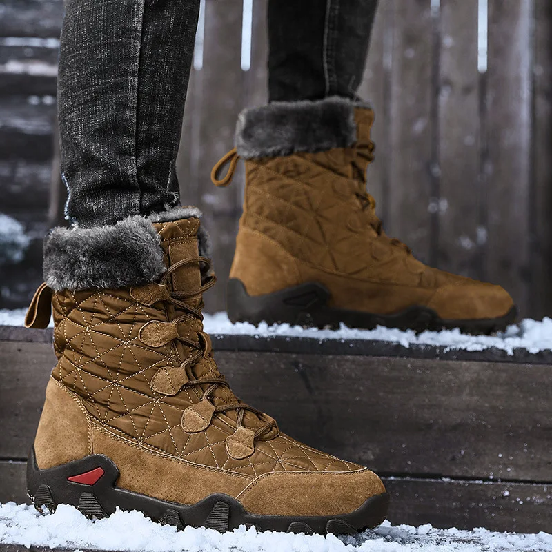 High quality ankle length snow boots for men waterproof non slip 2024 hiking outdoor mountain 46 47 big size shoe black brown