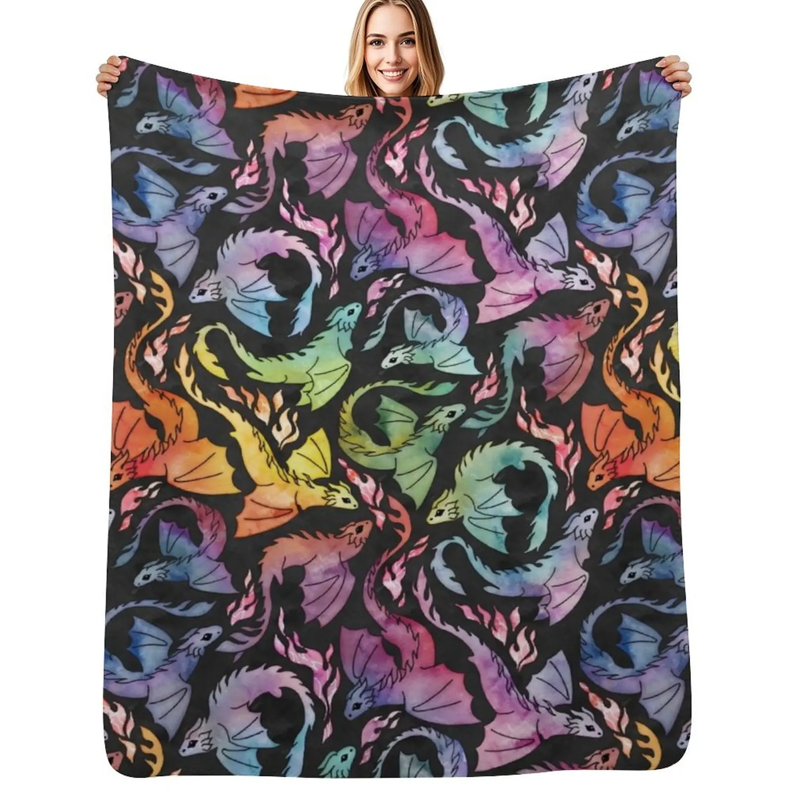 

Dragon fire dark rainbow Throw Blanket No Pilling Soft Warm Blanket for Bed
