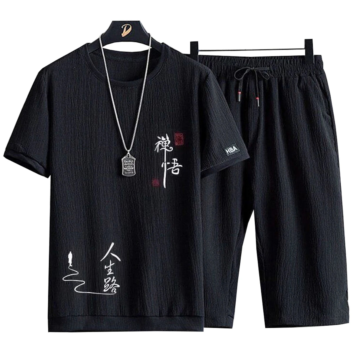 Men's Short Sleeved T-shirt Casual Shorts Round neck Five Quarter Pants Young People Student Couple Clothing