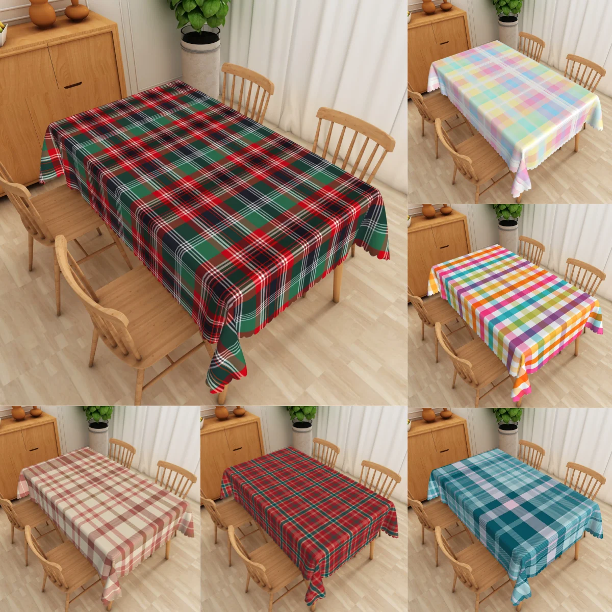 

Red Green Plaid Table Cloth Multicolour Pattern Waterproof Fabric Tablecloths Home Kitchen Party Anniversary Dining Decoration