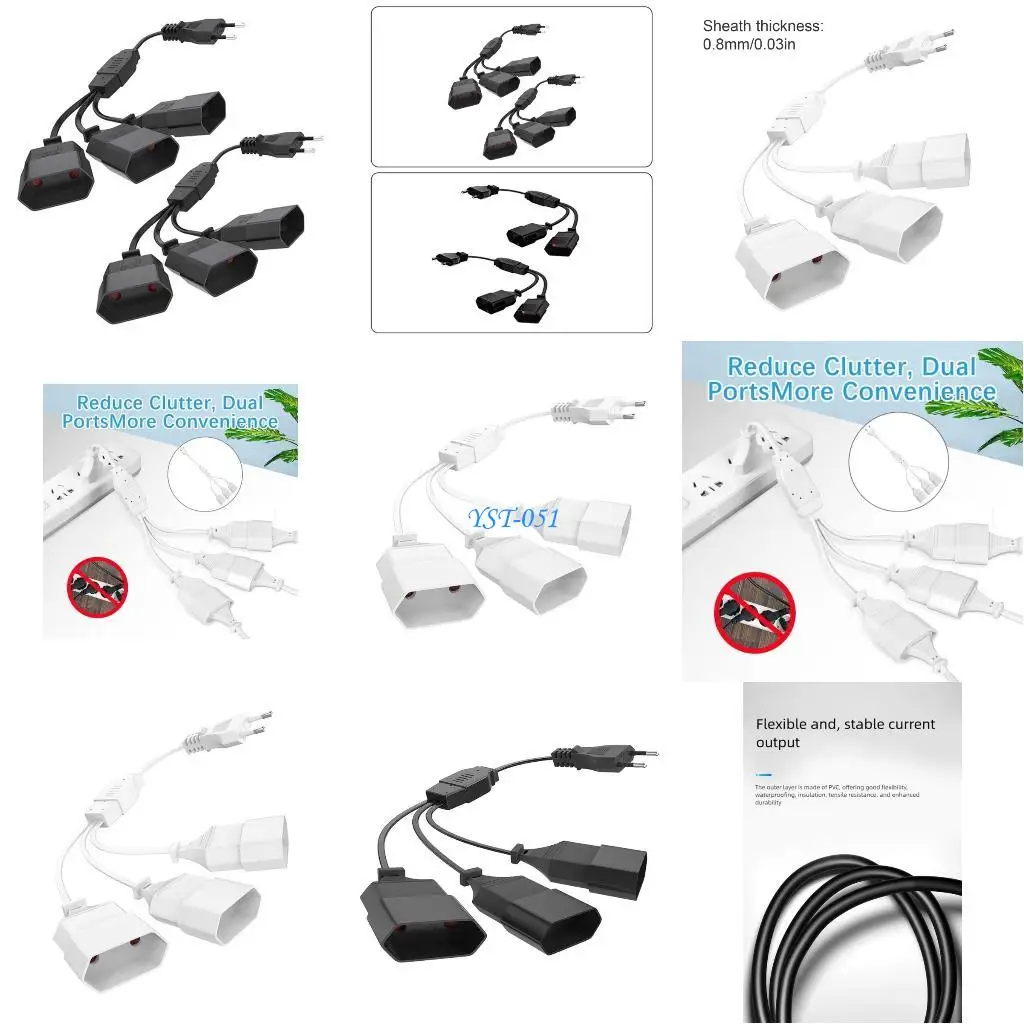

E15A 3 сокета европейские расщепления шнура с гибкой длиной 0,8 мм простой в использовании для домохозяйки.