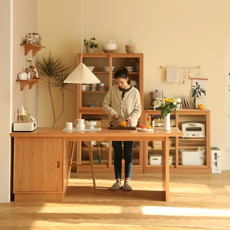 Nordic all solid wood cherry wood island table Japanese minimalist restaurant Modern minimalist bar storage table Dining table