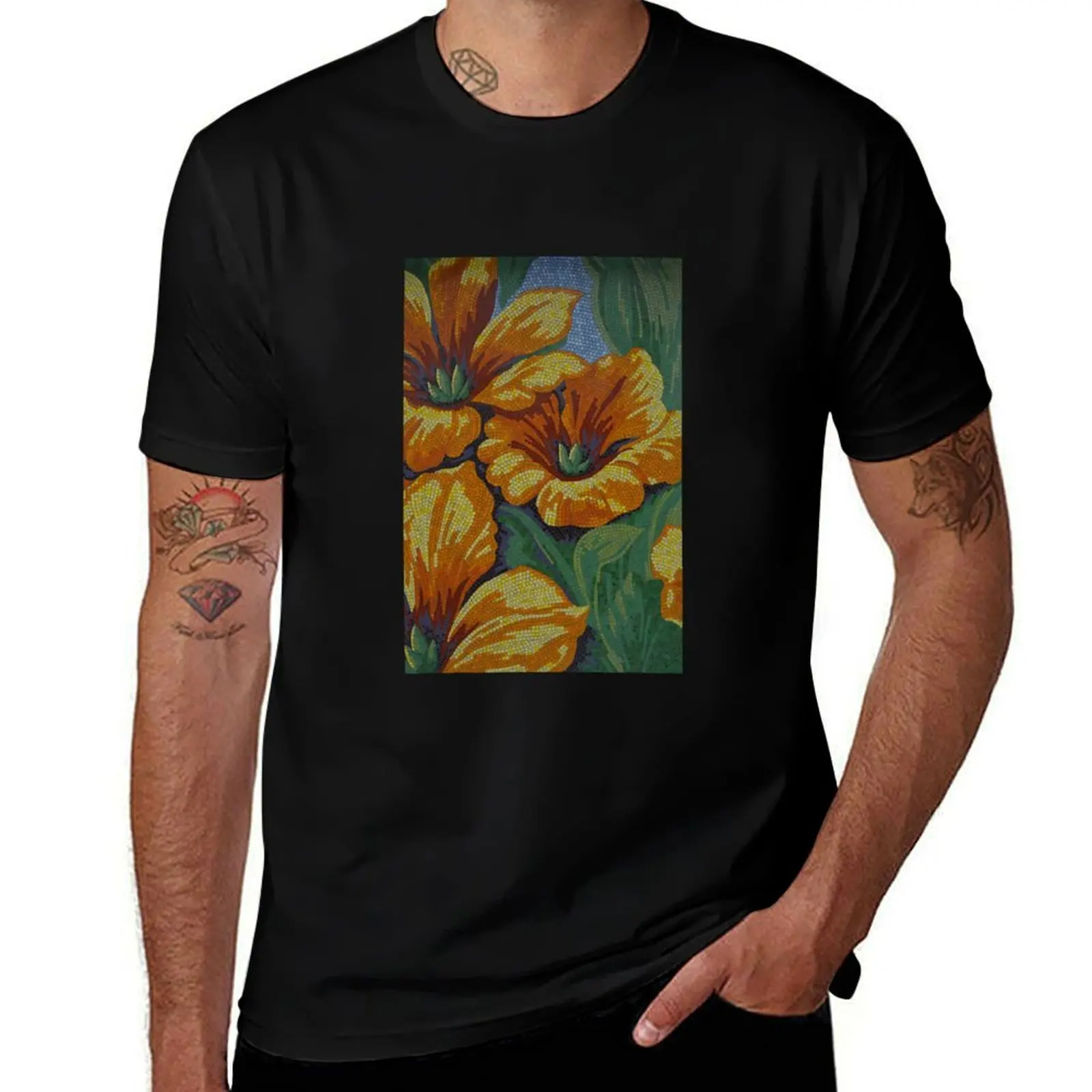 

Retro orange flower mural T-Shirt blue archive new gifts and t-shirts aesthetic clothes mens t shirts pack