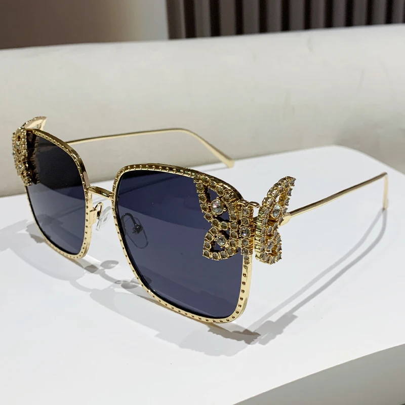 New butterfly diamond set square frame women's fashion sunglasses Street makeup camera glasses