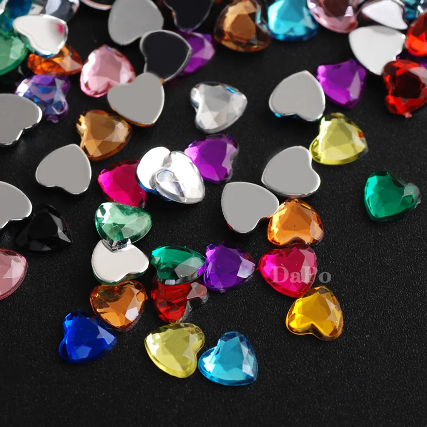 100Pcs 6mm More Colors Heart Shape Flat Back Acrylic Rhinestones Glue on Stones DIY Crafts Decoration Clothing Accessories