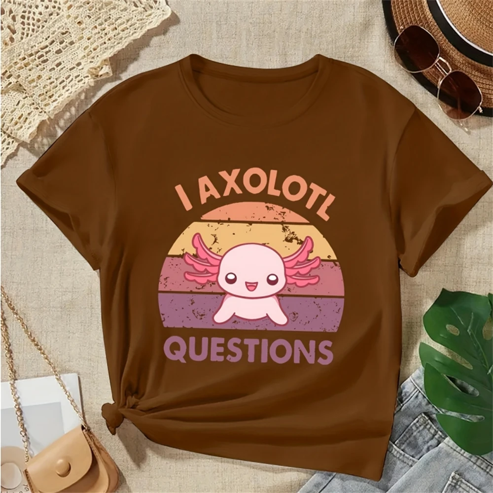 Girl Clothes Cartoon Axolotl Print Creative T-Shirts Crew Neck Children\'s Clothing Comfy Tops Short Sleeve Children Clothes Girl