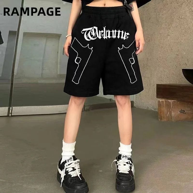 

American Double Gun Letter Print Shorts Men's Summer Couple Sweatpants Loose Casual Pants Men's and Women's Moto 2025 New