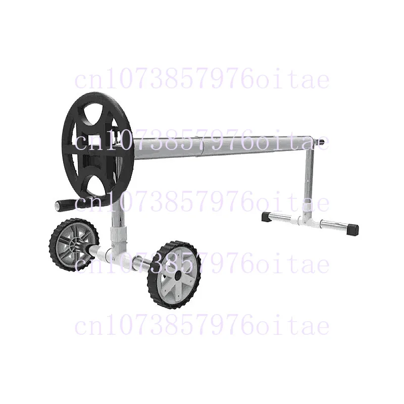 Black Movable Aluminum Pool Cover Roller with Wheels Portable Solar Blanket Winding Reel for Indoor Outdoor Swimming Pool