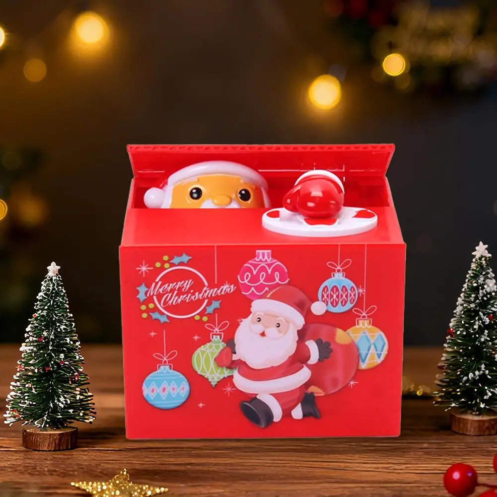 Um cofrinho de coleção de dinheiro assistido de Papai Noel, cofrinho elétrico, cofrinho divertido, compatível com aniversários de Natal A5I9