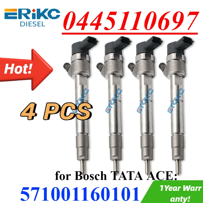 4PCS 0445110697 NEW Diesel Common Rail Fuel Injector 0 445 110 697 Nozzle For Bosch TATA ACE 571001160101