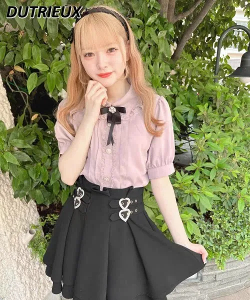 

Japanese Rojita Skirt Women Sweet Lolita Love Mine Series High Waist Slimming Double Black Skirt Women's Summer Short Skirts