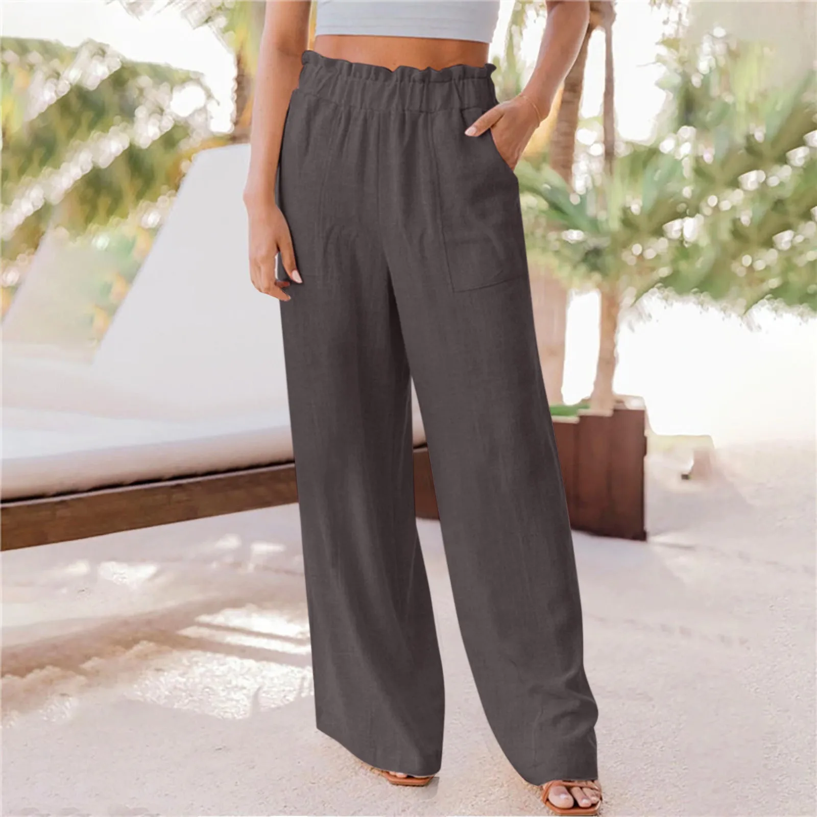 Women Clothes Vintage Casual Streetwear Baggy Harem Pants Y2K Trendy Solid Pockets Wide Leg Trousers Harajuku Beach Pantalones