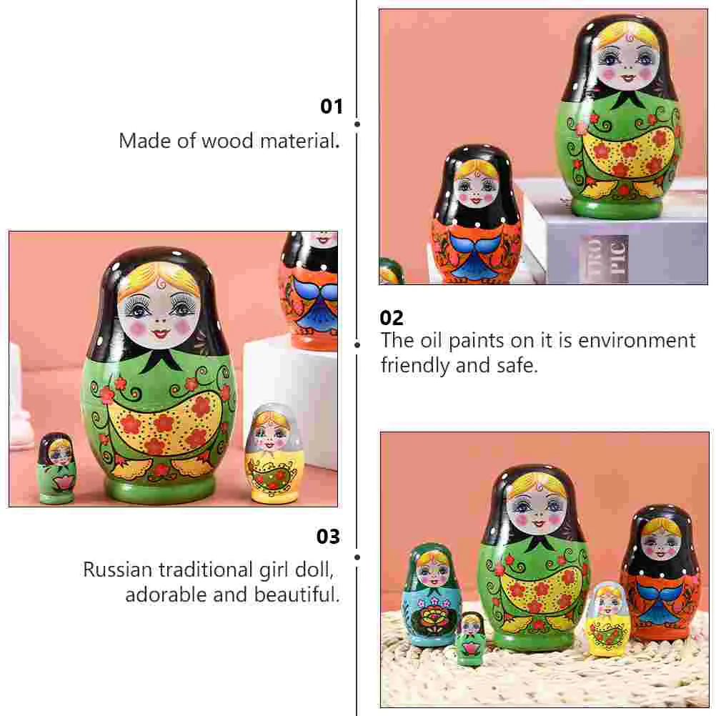 Matryoshka ของเล่นการ์ตูนไม้ทํารังสําหรับเดินทางเด็ก