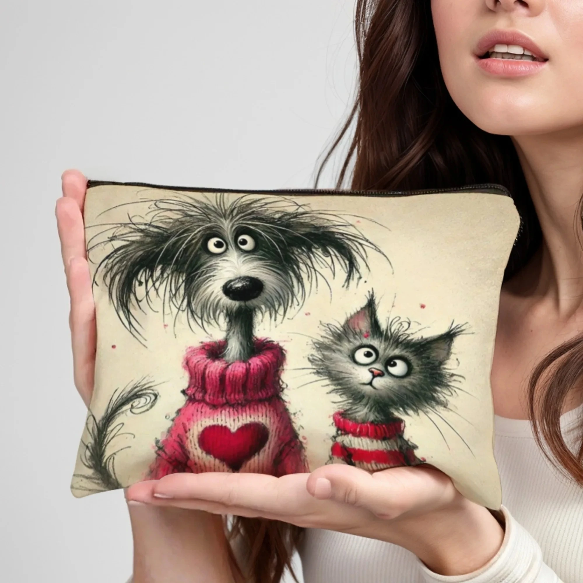 Cute Cat Dog Fun Cosmetic Bag Personality Coin Purse Sundries Storage Bag Lipstick Accessories Travel Necessities Birthday Gift