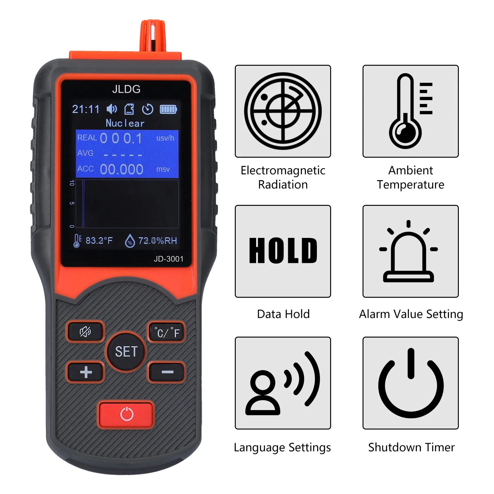 

JD-3001 Multifunctional Counter and Electromagnetic Radiation Detector Temperature and Humidity Measurement Device with Data Ex