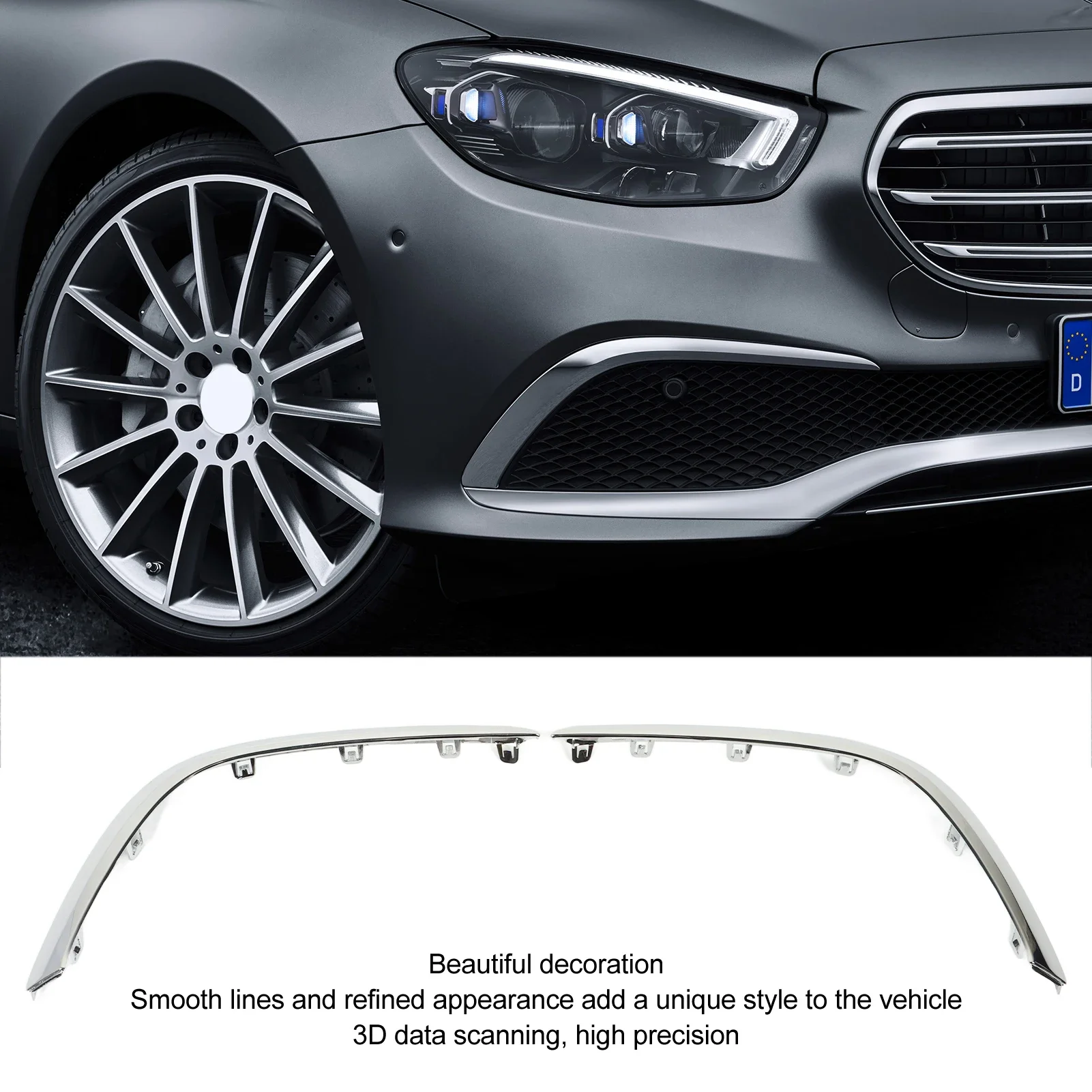 

2pcs Lower Fog Grille Molding Trims Replacement For Benz E‑Class W213 Exclusive Line 2021 To 2023 Chrome 213 885 3703