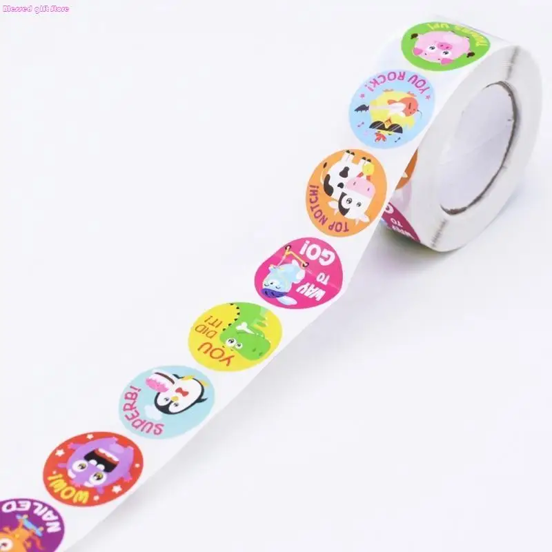 D0JC 500Pcs/Roll Reward Stickers Animal Student Motivation Encouragement Sticker