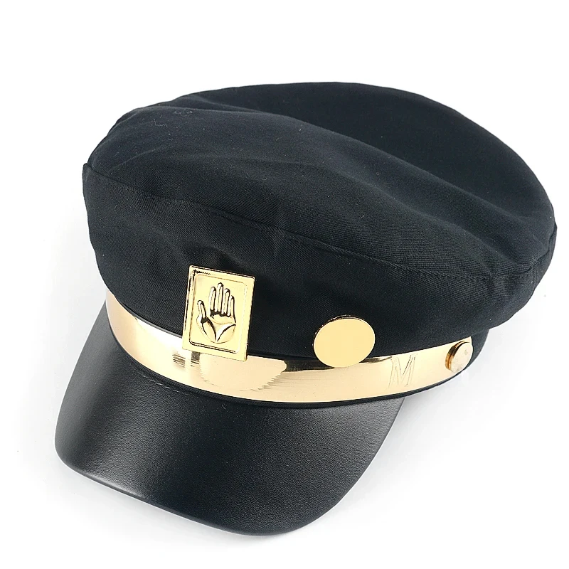 Anime JoJos Bizarre Adventure Cosplay Cap Kujo Jotaro JOJO cappelli Hrmy Military Flatcap Cap Unisex Metal Badge Hat Prop