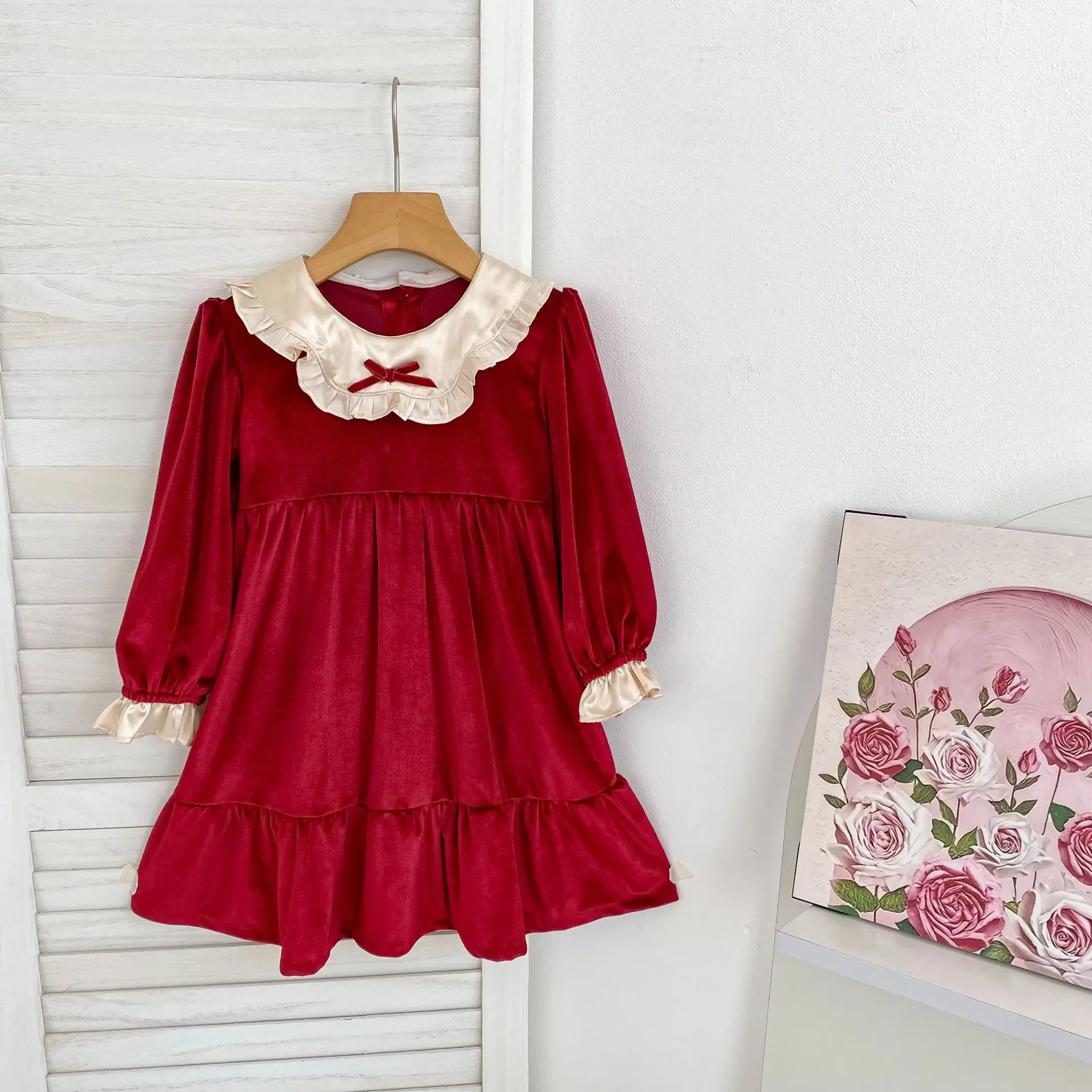 fitted lace wedding dress Little Threads Smocked Corduroy Tie-Back Christmas Dress