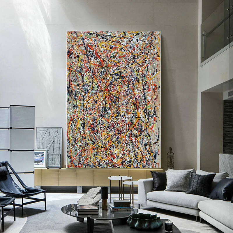 

Pollock's Famous Abstract Splash-ink Line Decorative Painting Can be Customized for Hanging on the Living Room Background Wall.