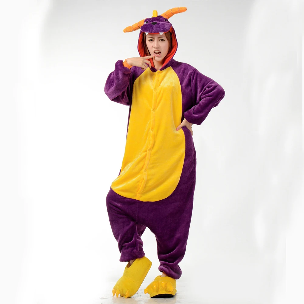 Winter Animal Pajamas One Piece Purple Dragon Onesies Sleepwear Set Kigurumi Jumpsuit Women Unisex Adult Flannel Nightie Pijama