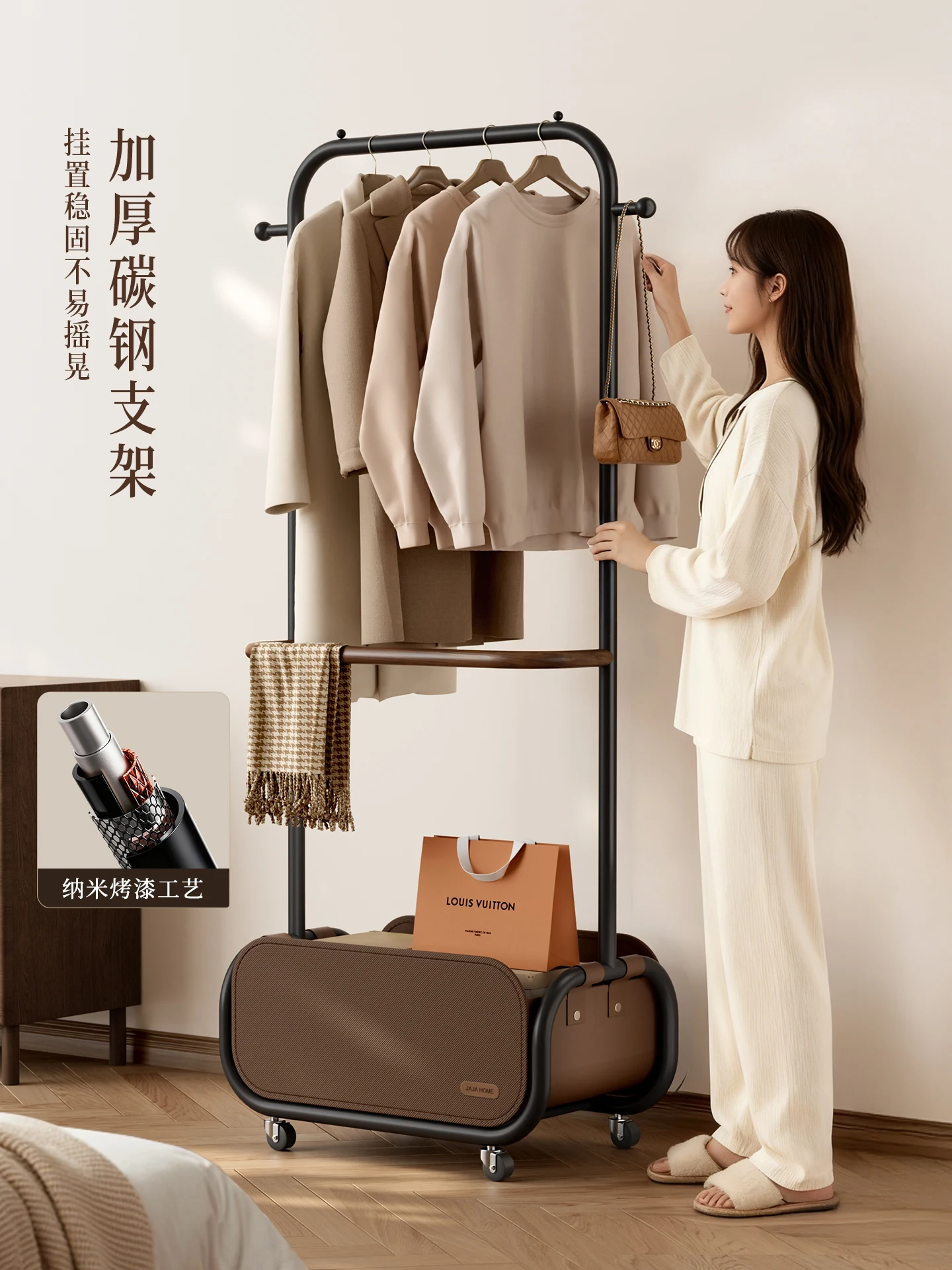 

2025 new hanger does not occupy the end of the bed, put clothes artifacts at night, bedroom floor hanger storage, coat rack