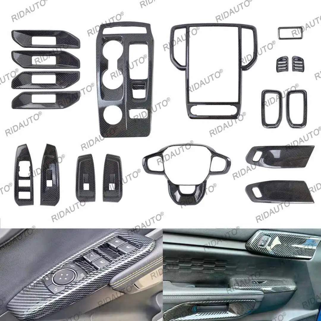 Carbon Fiber Style Look Car Interior Cover For Next Gen FORD RANGER WILDTRAK 2023 2024 Upgrade Trim Overlay Panel Decoration