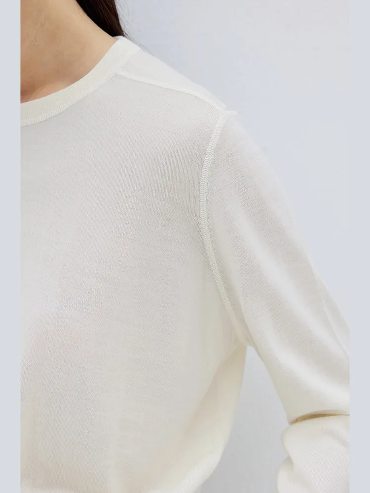 Seconds change paper people! Thin 16-needle super160s gold wool loose crew neck knitted T-shirt bottoming shirt women