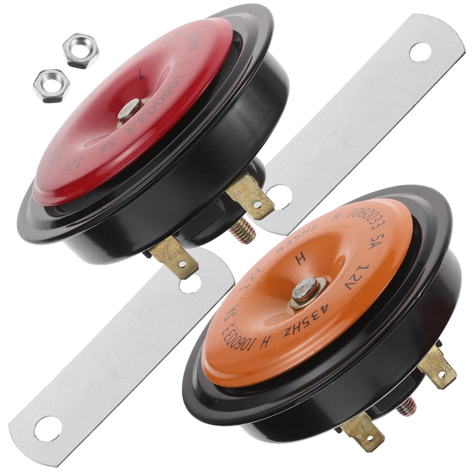 

2Pcs 12V High Low Tone Car Horn Set Universal Disc Horns Loud Safety Alert for Auto Bike Golf Cart Electric Vehicle Replacement