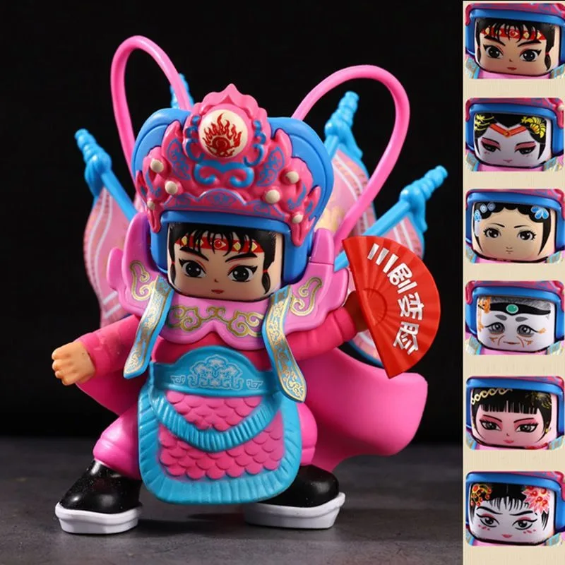 Six Face Changing Kids Opera Figurine Sichuan Mask Ornament Chinese Style Cultural Collectible Decor for Home Office Desk Gift