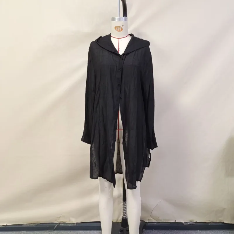 2025 Summer Women Solid Vacation Shirts Dress Fashion Long Sleeve Single Breasted Hooded Holiday Beach Cover Ups Bikini Sarong