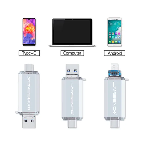 Imagen 2 del producto WANSENDA 3 en 1 unidad Flash OTG USB 3,0/tipo C/MicroUSB Pendrive 32GB Memory Stick 3,0 64GB 128GB 256GB 512GB FlashDisk