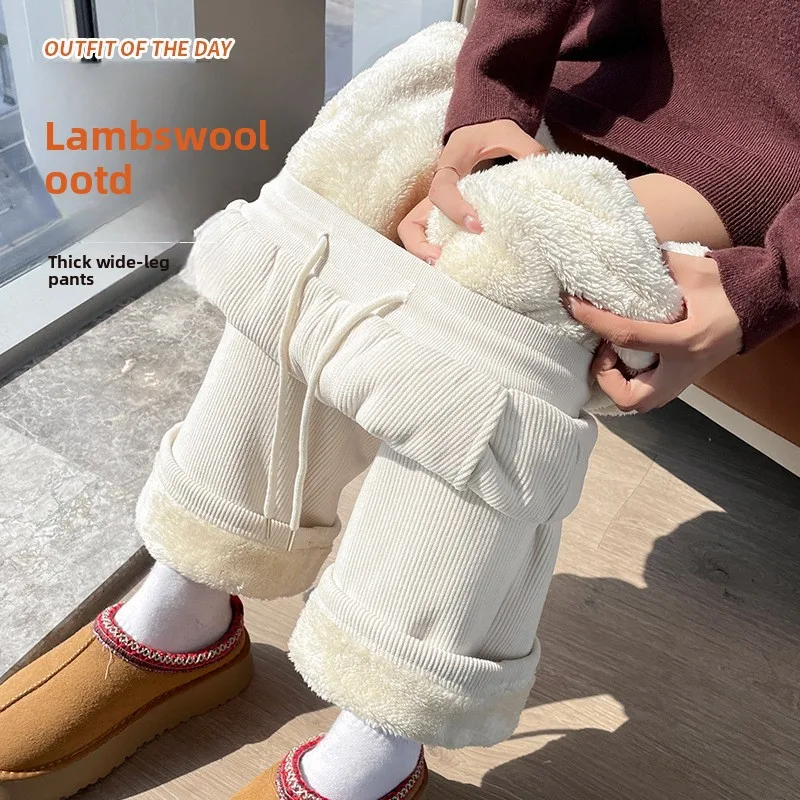 لامب المخملية بنطال ذو قصة أرجل واسعة المرأة الخريف الشتاء جديد Sle Fce اصطف ثي عادية تنوعا ثريبي الدافئة مستقيم الساق السراويل #3