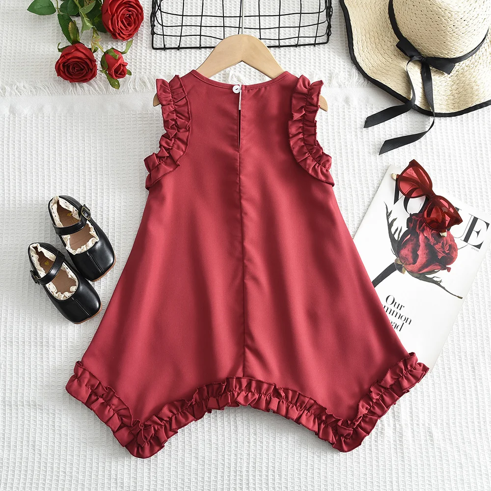 3-7 Years Girls Summer New Casual Simple Clothing Solid Color Sleeveless O-Neck Princess Dress 1 Pc Kids Fashion Sweet Costumes